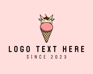 Creamery - Cow Ice Cream Cone logo design