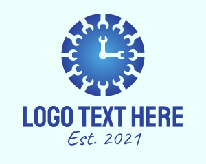 Clock - Blue Wrench Clock logo design