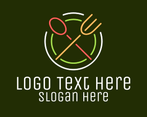 Food Vlog - Restaurant Diner Neon Sign logo design
