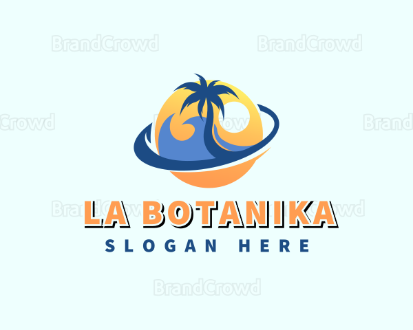 Tropical Beach Sunset Wave Logo