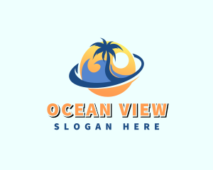 Tropical Beach Sunset Wave logo design