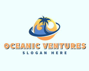 Tropical Beach Sunset Wave logo design