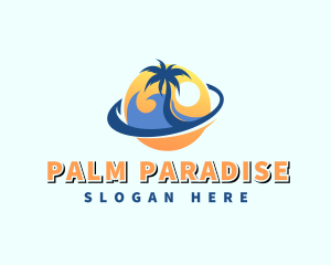 Tropical Beach Sunset Wave logo design