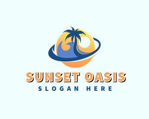 Tropical Beach Sunset Wave logo design