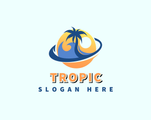 Tropical Beach Sunset Wave logo design