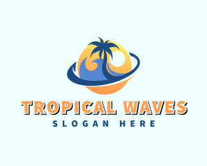 Tropical Beach Sunset Wave logo design