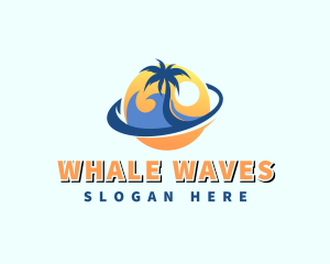 Tropical Beach Sunset Wave logo design