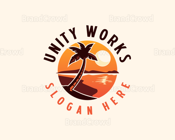 Palm Tree Beach Sunset Logo