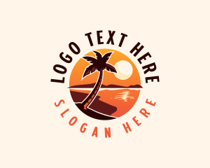 Coconut - Palm Tree Beach Sunset logo design