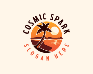 Palm Tree Beach Sunset Logo