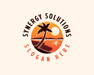Palm Tree Beach Sunset Logo