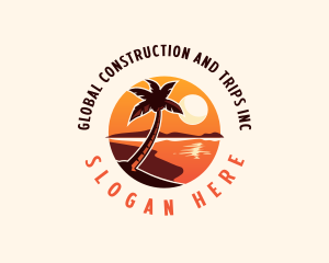 Palm Tree Beach Sunset logo design