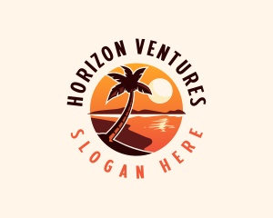 Horizon - Palm Tree Beach Sunset logo design