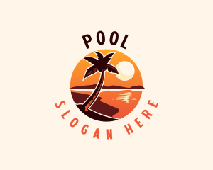 Aqua - Palm Tree Beach Sunset logo design