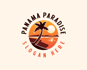 Palm Tree Beach Sunset logo design