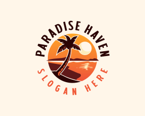 Palm Tree Beach Sunset logo design