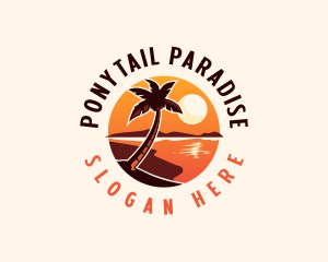 Palm Tree Beach Sunset logo design