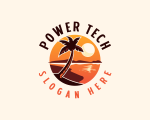 Seaside - Palm Tree Beach Sunset logo design