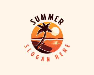 Palm Tree Beach Sunset logo design