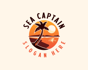 Palm Tree Beach Sunset logo design