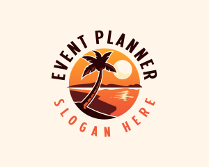Island - Palm Tree Beach Sunset logo design