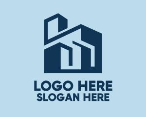 Blue Geometric Building  Logo