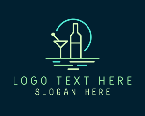 Liqueur - Neon Cocktail Bottle Bar logo design
