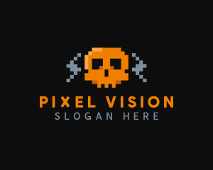 Cyber Pixel Skull logo design