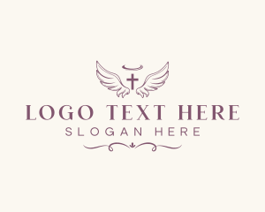 Crucifix - Angel Wings Halo logo design