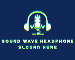 Headphone - Glitch Headphone Microphone logo design