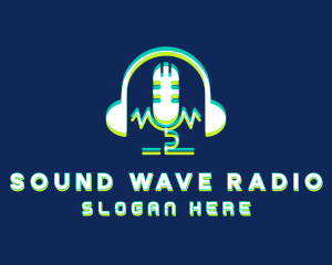 Radio Station - Glitch Headphone Microphone logo design