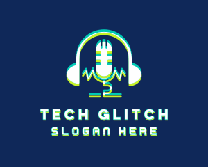 Glitch - Glitch Headphone Microphone logo design