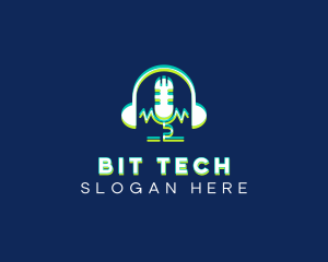 Glitch Headphone Microphone  logo design