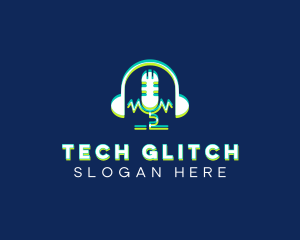 Glitch Headphone Microphone  logo design