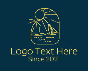 Line Art - Minimal Beach Surfboard logo design