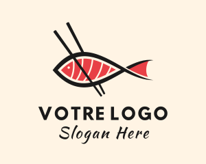 Sushi - Chopsticks Fish Sashimi logo design