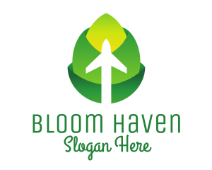 Green Flower Plane  logo design