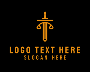 Knight - Golden Sword Scale logo design