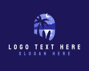 Palm Tree - Beach Tropical Island Night logo design