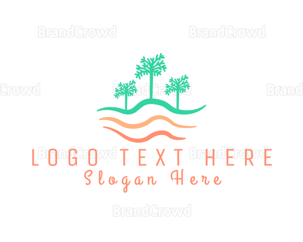 Palm Tree Wavy Beach Logo