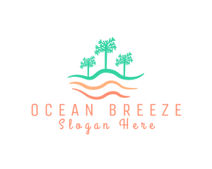 Palm Tree Wavy Beach logo design