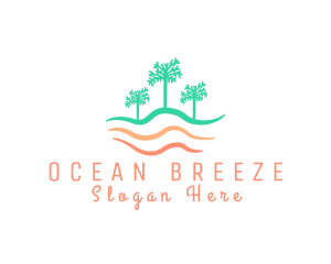 Seashore - Palm Tree Wavy Beach logo design