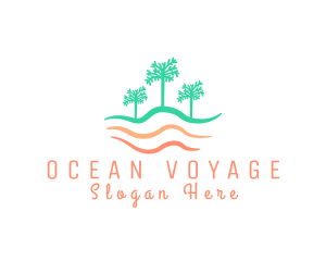 Palm Tree Wavy Beach logo design