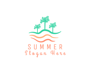 Palm Tree Wavy Beach logo design