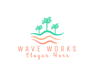 Palm Tree Wavy Beach logo design