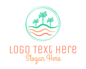 Seashore - Palm Tree Wavy Beach CIrcle logo design