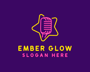 Neon Star Microphone logo design