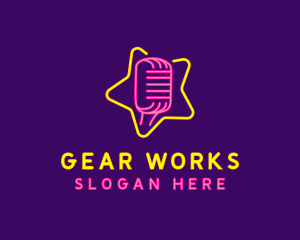 Neon Star Microphone logo design