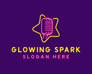 Neon Star Microphone logo design