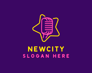 Neon Star Microphone logo design